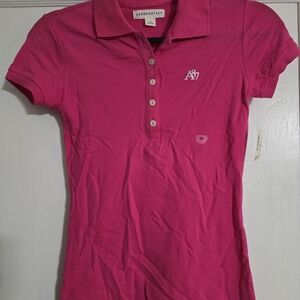 Aeropostale Women's Bright Pink Button Down Shirt